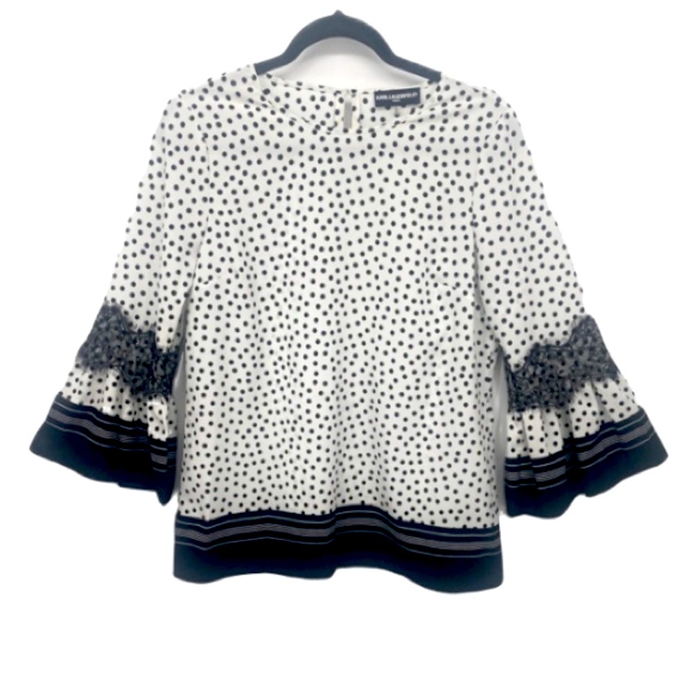 Karl Lagerfield Polka Dot Bell Sleeve Top - Picture 3 of 5